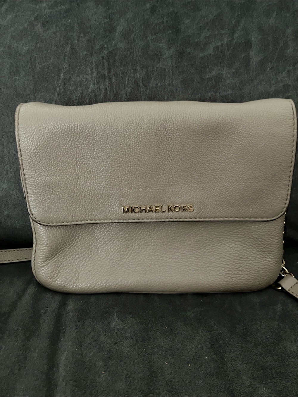 Michael Kors Taupe Leather Crossbody Bag with Gold Logo